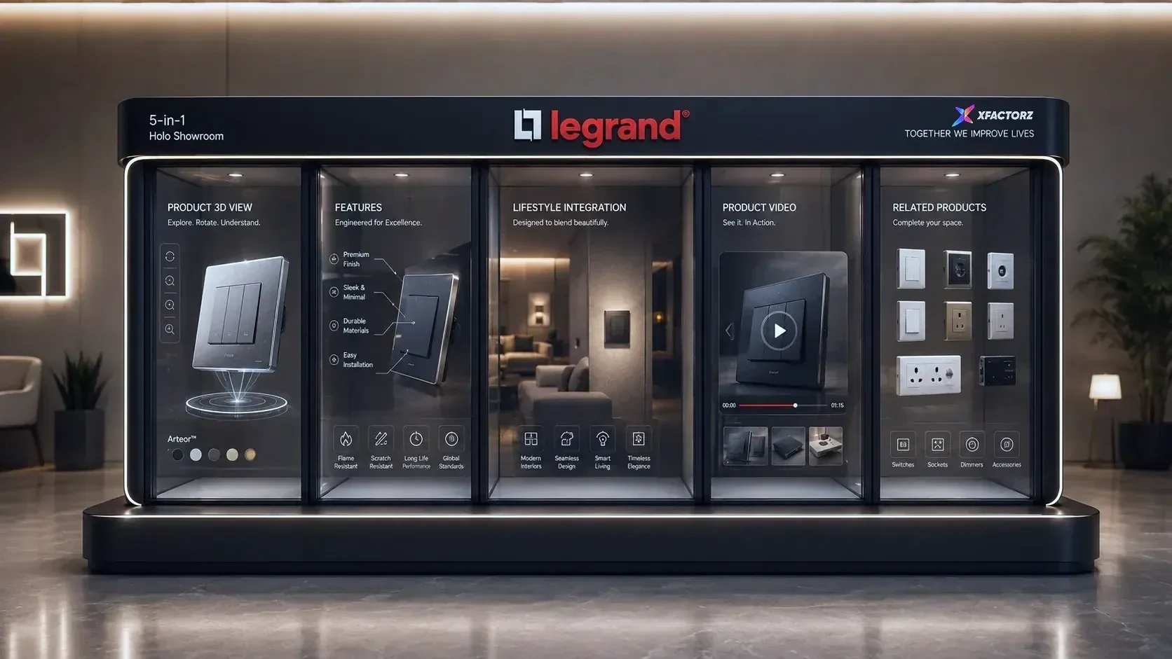 A five-bay Holobox product showroom