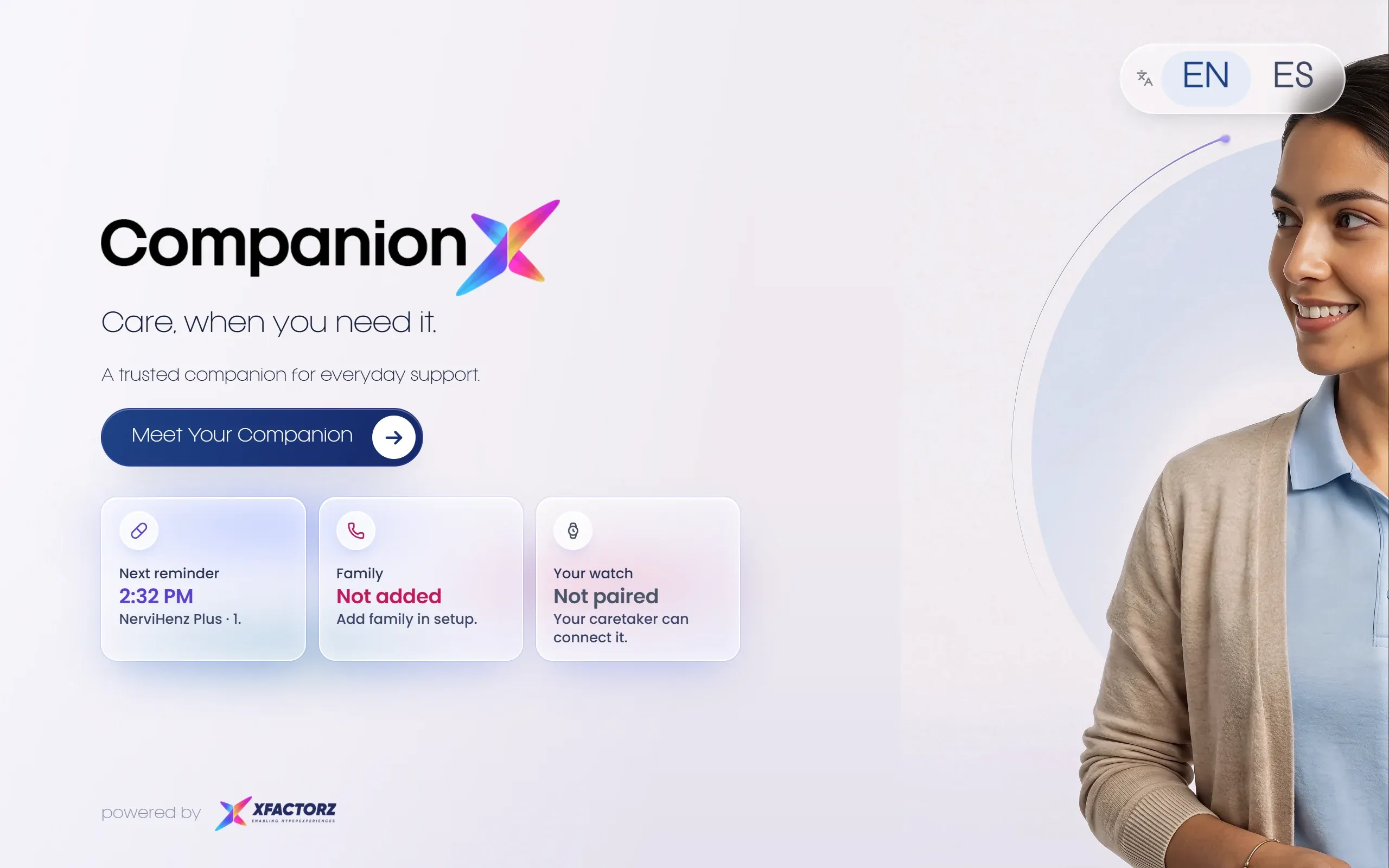 CompanionX welcome screen